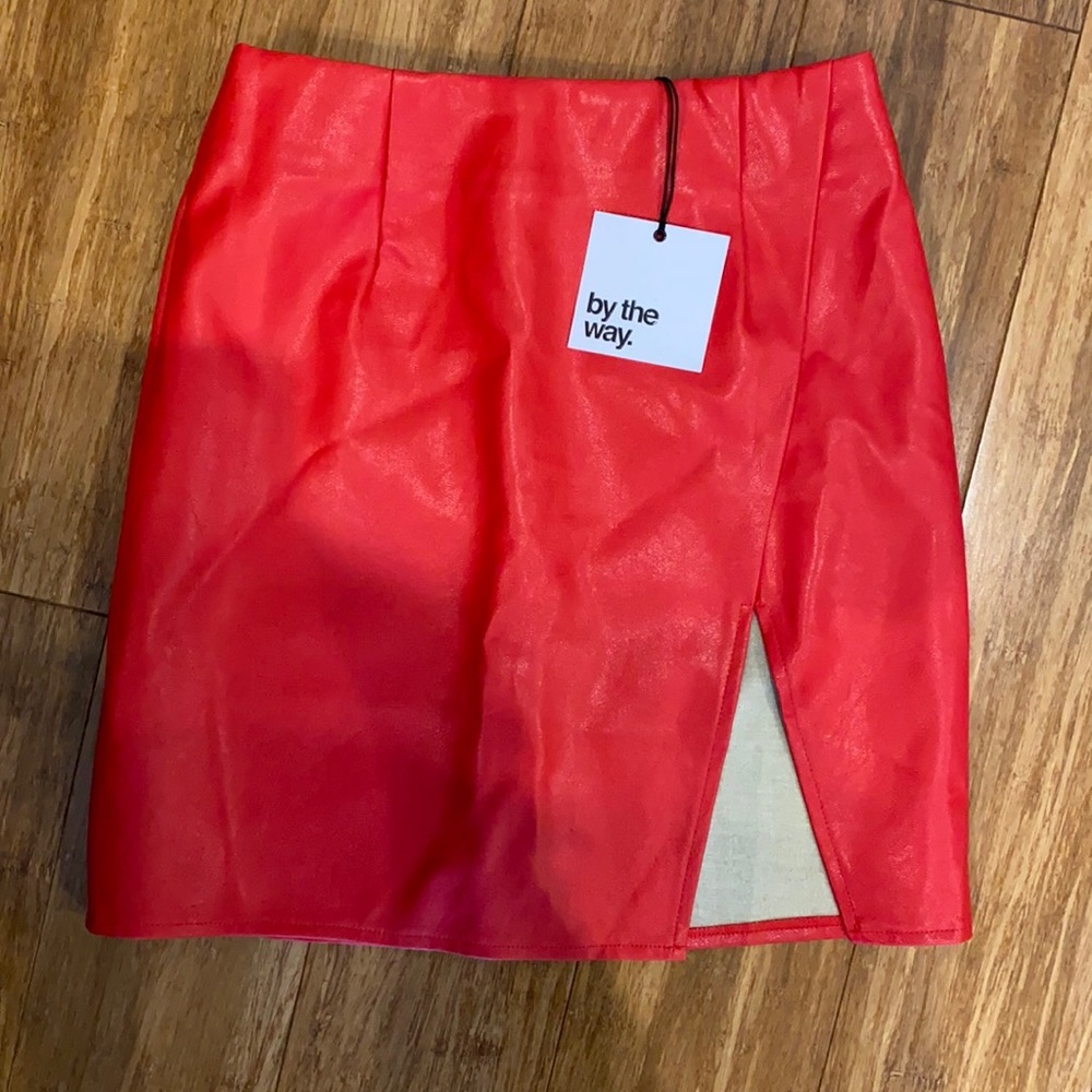 NWT By The Way Red Leather Skirt, XS